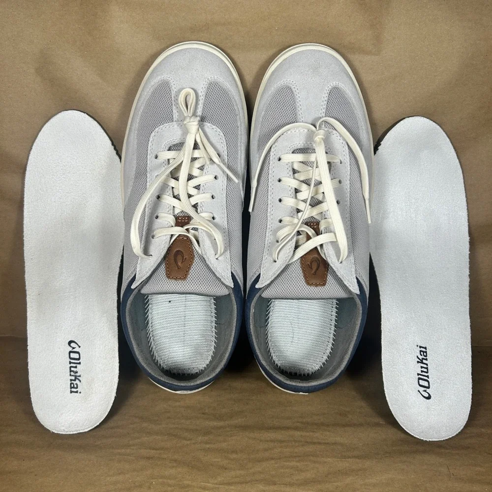 Olukai Punini Sneakers Mens 11 Grey Solid Mesh Suede Low Top Drop-In Heel 10514